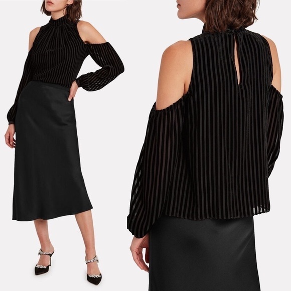 Intermix Renata Cold Shoulder Striped Velvet Top 4 - Picture 1 of 8